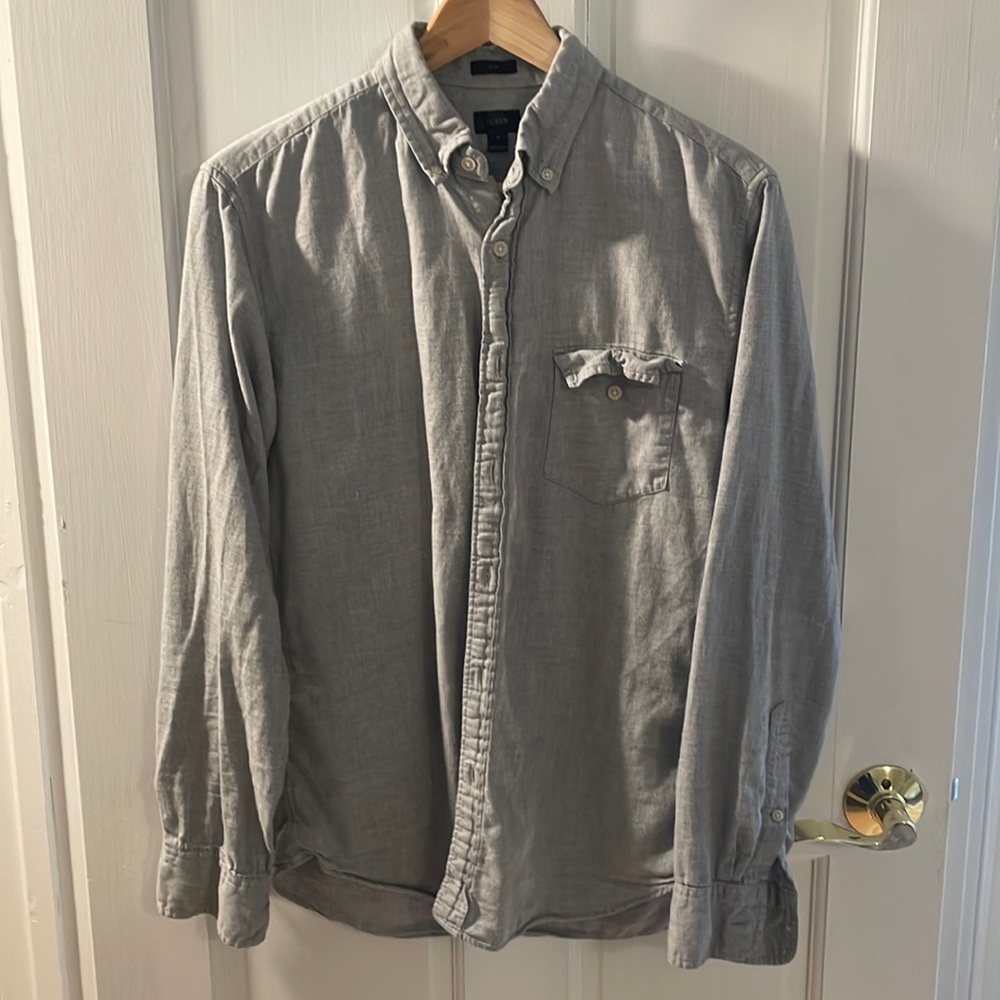 J.Crew light gray cotton button down shirt.  Size medium.